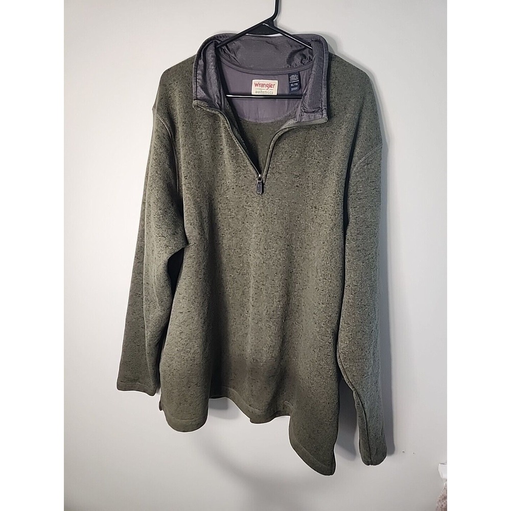 WRANGLER Authentic pullover sweater Men's XL‎ Olive 1/4 Zip Long Sleeves Preppy